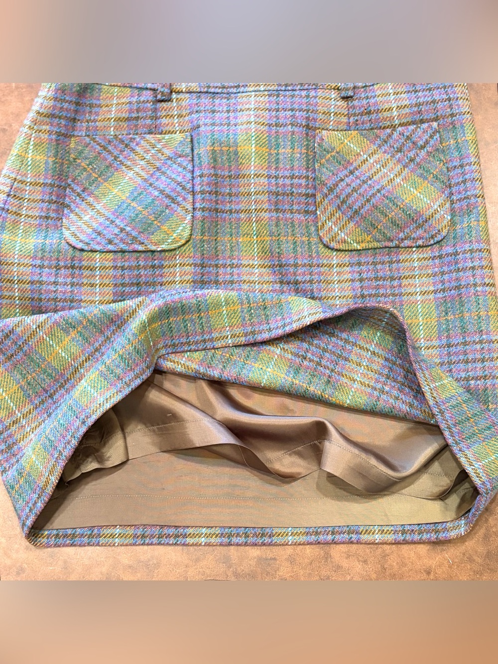 Vintage- 💜 Liz Claiborne- Liz Sport- Pastel Plaid Wool Blend Mini Skirt 💚 - Picture 8 of 9